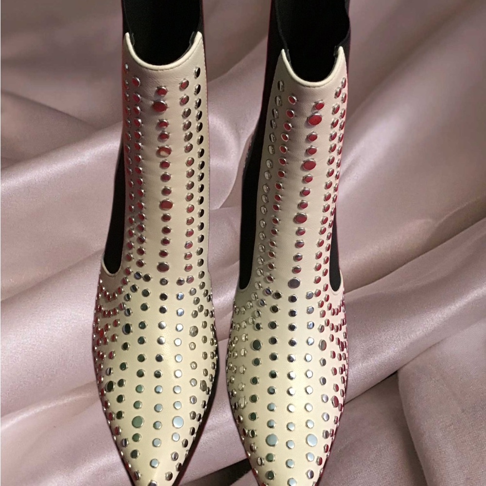 Studded cream booties